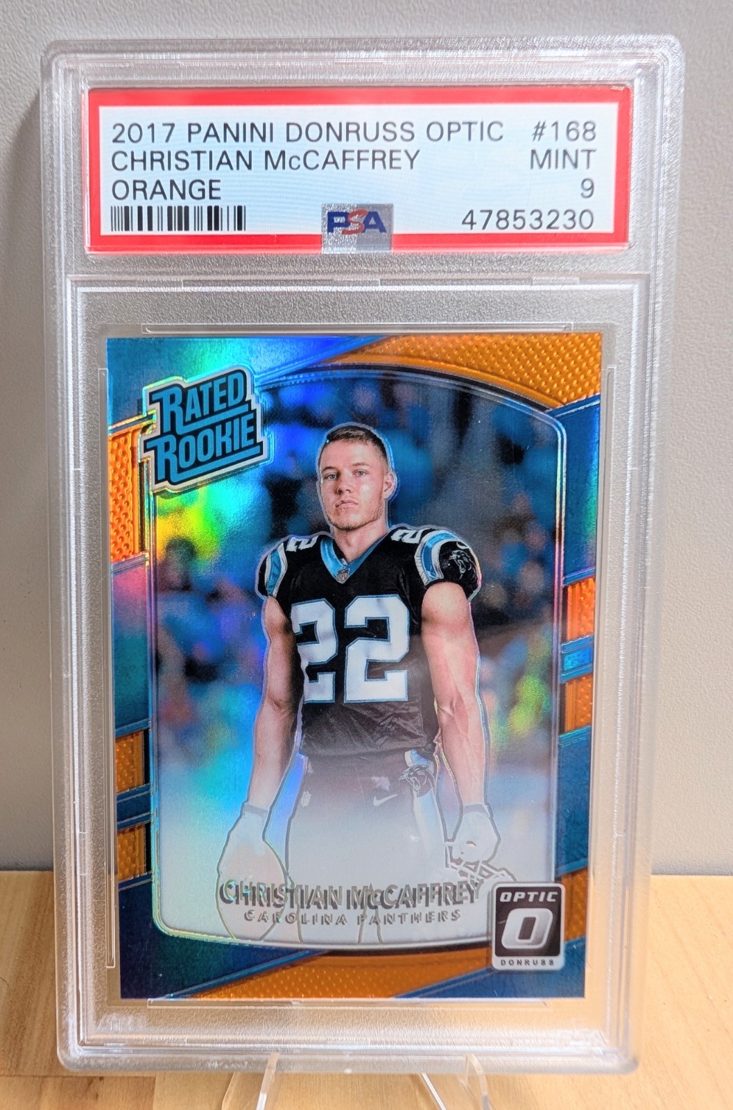 2017 Donruss Optic Christian McCaffrey Rated Rookie Orange 62/199 PSA 9