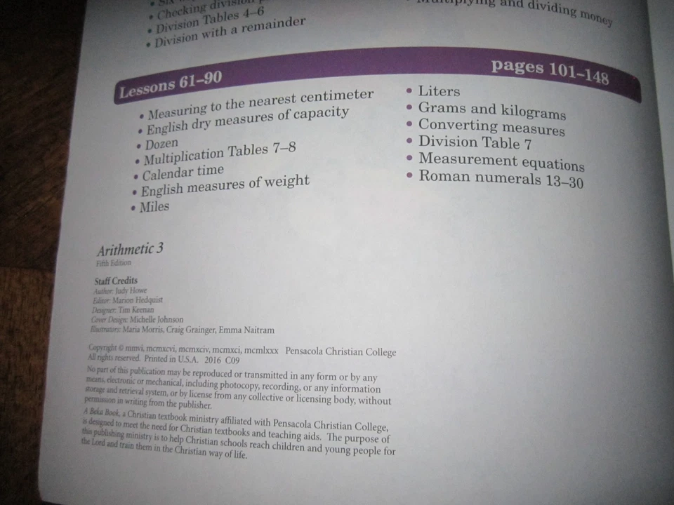 Abeka 3rd Grade Arithmetic Worktext Student Book Fifth Edition # 104515 - Image 2 of 4