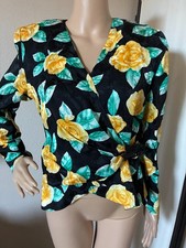 vtg Lillie Rubin silk floral wrap blouse 6 beaded closure