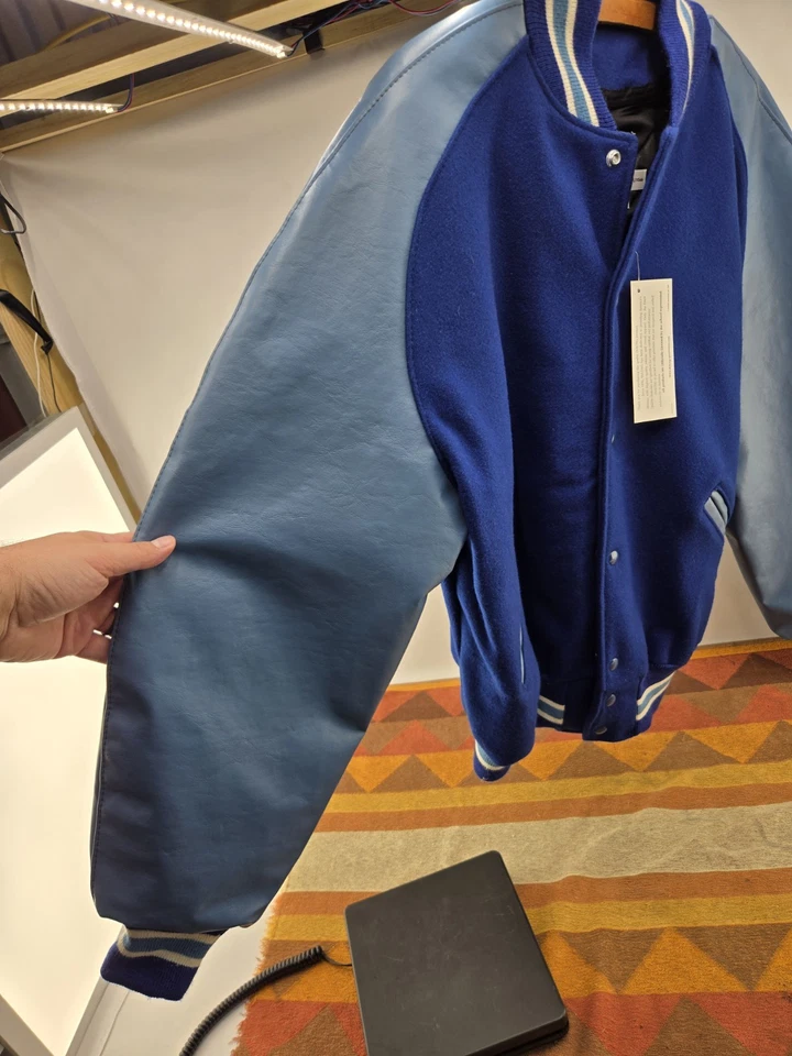 NWT Vtg DeLong Varsity Jacket Adult Royal/Baby Blue Wool Leather Lettermans XL - Image 3 of 4