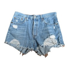 Levi's 501 Distressed Button Fly Light Wash Denim Cut Off Shorts Women's 32x2"