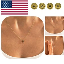 Easter Basket Stuffer Cross Necklace for Women Girls, 14K Gold Plated Layered...