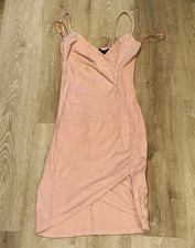 AX Paris Pink V-Neck Strappy Faux Suede Bodycon Knee-Length Dress 10
