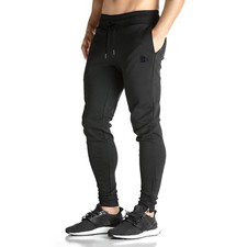 Mens Zip Jogger Pants - Casual Gym Fitness Trousers Comfortable Tracksuit Sli...