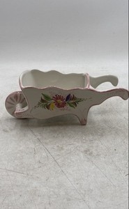 Vintage Multicolor Porcelain Floral Hand-Painted Wheelbarrow Decorative Planter