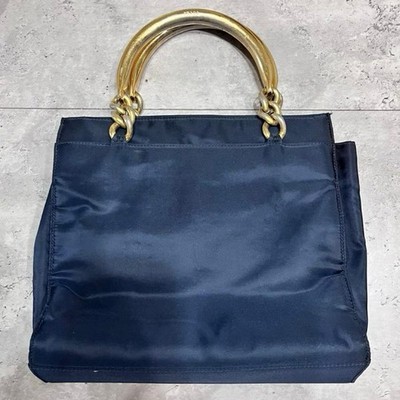 Prada Tessuto nylon tote bag triangle logo gold handles Shoulder