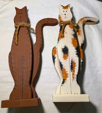 Set of 2 carved wooden cat decorative accent