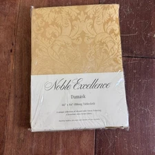 Noble Excellence Damask Gold Jacquard 66 x 84 inches Oblong Tablecloth NEW