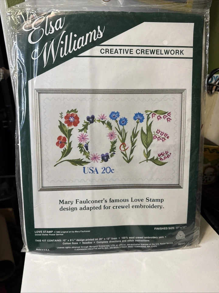 Love Stamp Crewel Kit Elsa Williams 17x11 1982 NUEVO Y PRECINTADO Foto 2 de 4