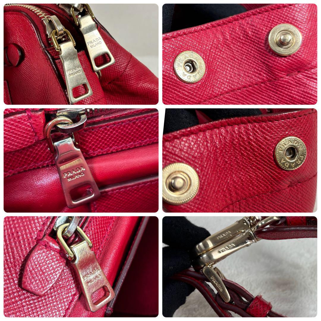 Prada BN2572 2-Way Handbag Shoulder Tote Calf Leather Red Prada BN2572 2-Way Handbag Shoulder Tote Calf Leather Red