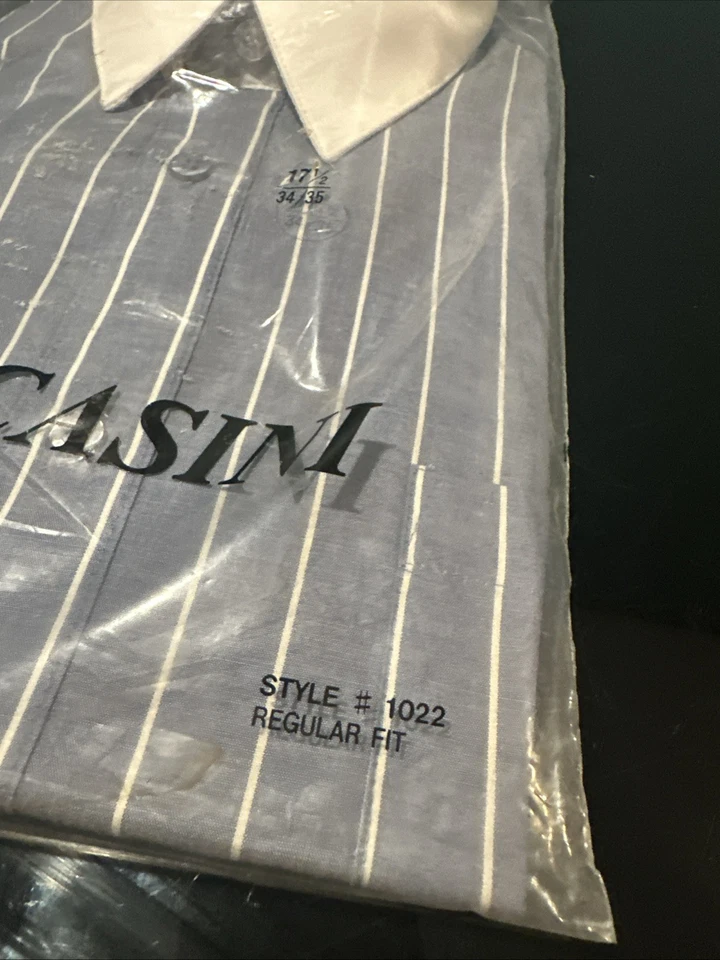 Camisa de vestir Lucasini azul a rayas talla 17,5/34-35 vintage manga larga para hombre NUEVA Foto 3 de 4