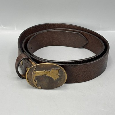 Cape Cod Cellar Leather Belt Mens 40 Brown Brass Oval Buckle Adjustable Casual