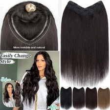 V Shape One Piece Remy Piece Human Hair Extensions Full Head U Part Weft THICK
