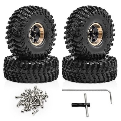 1.0'' Brass Beadlock Wheel Rim Tires Set For 1/18 TRX4M 1/24 SCX24 FMS RC Crawler