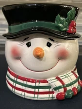 Vintage 2008 FTD Christmas Frosty Snowman Head Planter Vase Holiday 5''Tall
