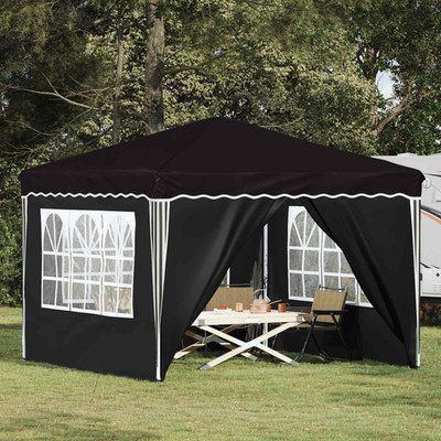 Pop-Up Partyzelt schwarz 288x288x245cm Oxford Stoff wasserdicht Stahlrahmen Schirm