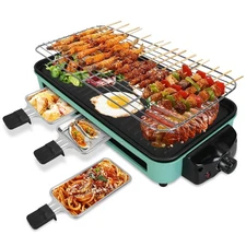 2000W Electric Indoor Grill 2 in 1 Electric BBQ Gill with Grill Net Removable