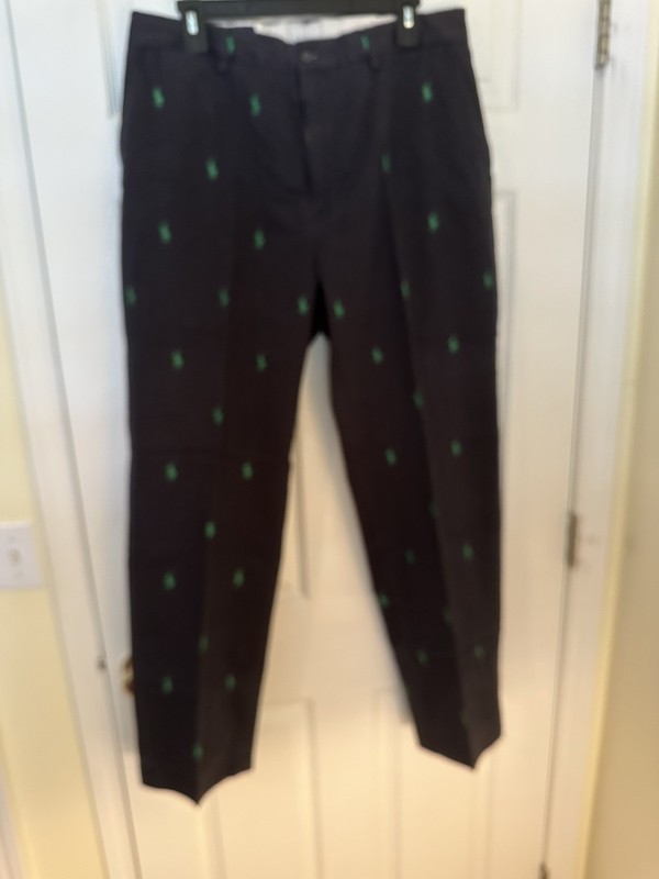Men's Navy Polo Ralph Lauren Chino Pants with Green Polo Men Flat Front 35W 30L