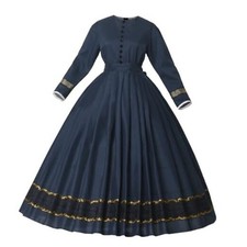 Women Victorian 1860s Dress with Petticoat Civil War Dress X-Large Navy Blue