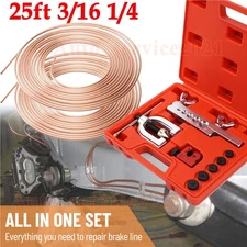 New 25ft 3/16 + 1/4 Copper Coated Brake Line & Double & Single Flaring Tool Kit