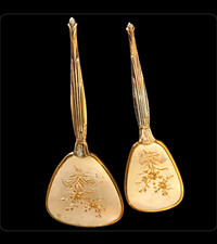 Vintage Vanity Beveled Hand Mirror Brush Set, Gold/Silver Tone Design