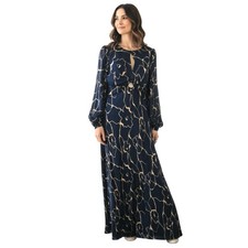 ASTR The Label Elegant, Suzy Satin Cutout Maxi Dress, Navy Taupe, Size Medium