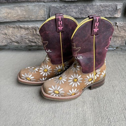 Tin Haul “Lil Blossom” Kids Boots Square Toe Western Daisies Bees Size 2