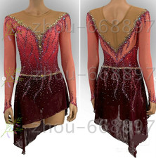 Professional ice figure skating competition dress custom red dyeing handmade