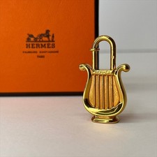 Hermes Harp Cadena Padlock Bag Charm Pendant Gold 1996 Vintage w/ Box