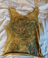 Yellow Y2K-style graphic Tank Top Crown Graph...
