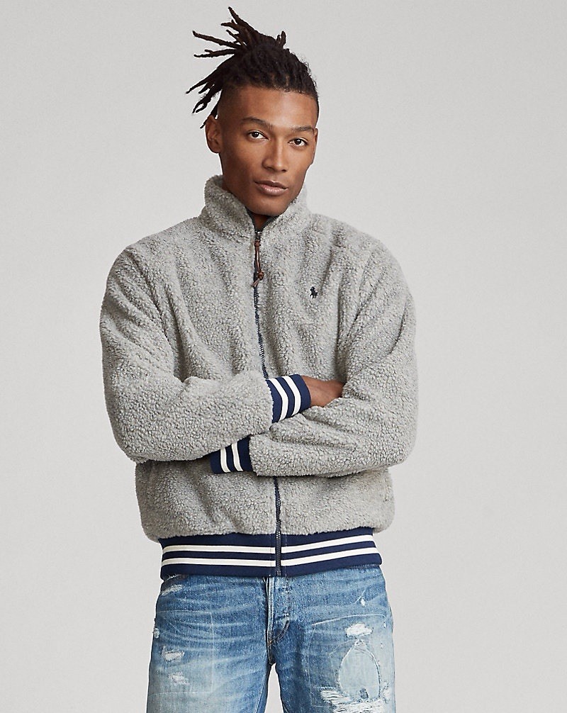 Polo Ralph Lauren Sherpa Fleece Jacket Gray Full Zip Talon Deep