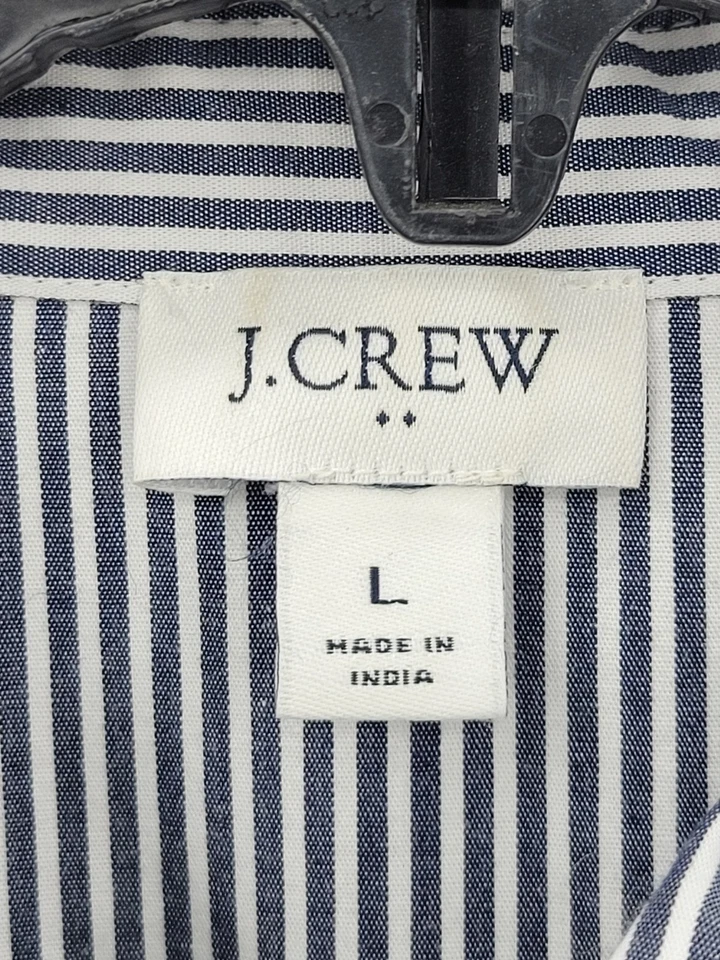 J Crew Top Womens Large Gray White Stripe Puff Sleeve Button Up Feminine Poet - Image 3 of 4