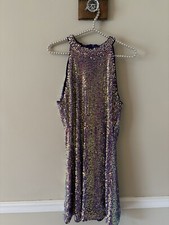 NWT Shein Bae Womens Size L Purple Sequin Shift Dress Sleeveless Party Cocktail