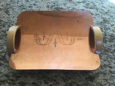 Art Deco Copper Revere Tray with Arched Wooden Handles