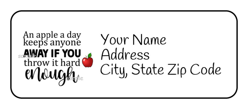 30 Funny Personalized Return Address Labels, 2.625" x 1", Tags, Apple a Day