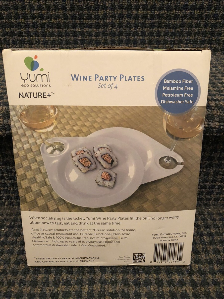 Set of Yumi Nature+ White Natural Bamboo Wine Party Plates New In Box!