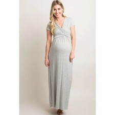 Pinkblush Maternity Light Gray Drape Front Short Sleeve Maxi Dress S
