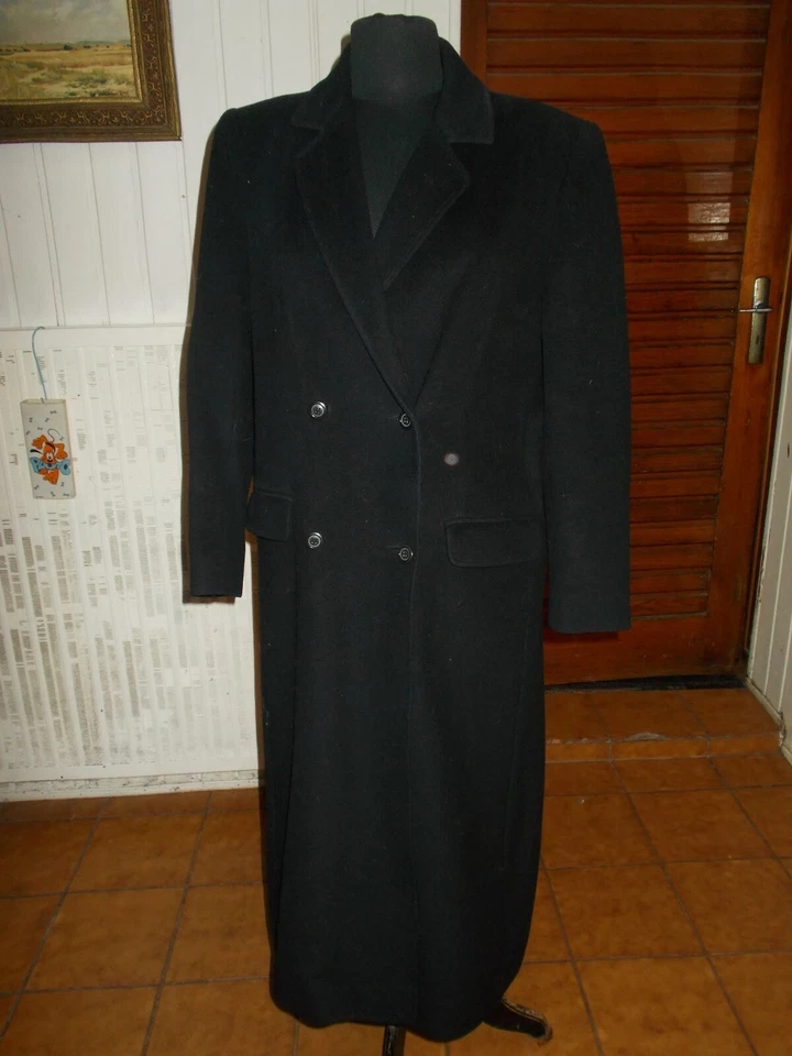 VINTAGE Veste manteau  laine/cachemire bleu marine BURBERRYS 10 long 42/44 - Photo 3/4