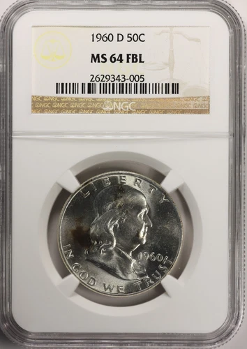 1960 D 50C Franklin Half Dollar- NGC MS 64 FBL