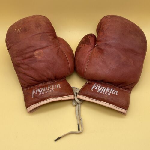 Vintage Pair Full Grain Wine Sheepskin Franklin BG305 Boxing Gloves Child Size - Picture 1 of 9
