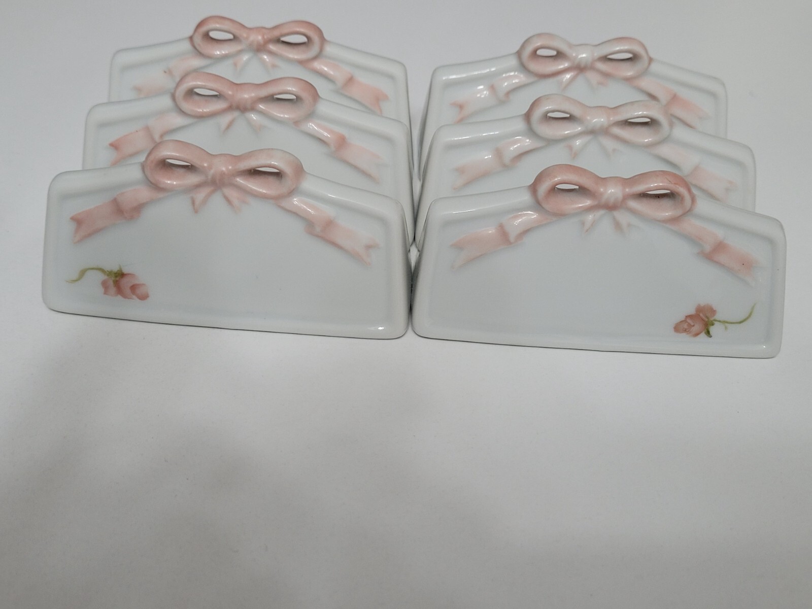 Vtg Set of 6 Floral Porcelain Name Plates Place Cards Hand painted