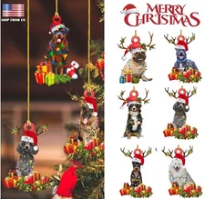 Christmas Dog Ornament Wooden Xmas Tree Hanging Sign Statues Decor Pendant USA