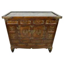 Korean Tansu-Style Two-Door China Cabinet with Brass Hardware