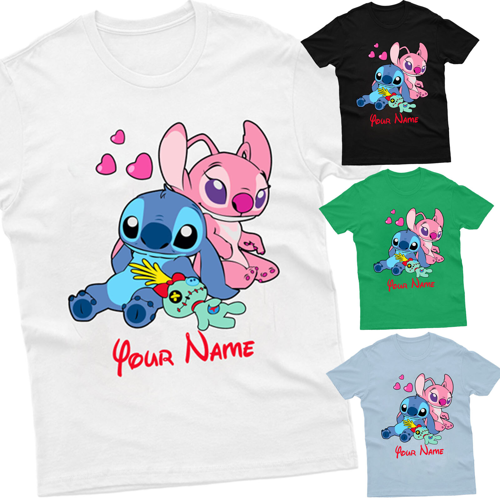 Personalised LILO And Stitch T-Shirt Valentine Birthday Party Kids Tshirt Xmas