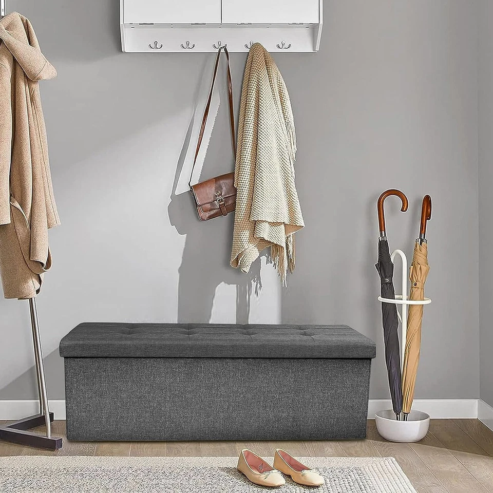 Storage Ottoman Bench Folding Chest Footrest Stool MDF Frame Lid Dark 43" - Image 3 of 4