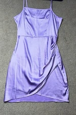 Sheln PETITE Cami Mini Dress Ruched Side Tulip Hem Solid Purple Women’s M