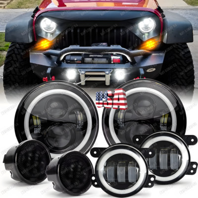 Combo 7'' LED Headlights Turn Fog Lights Kits For Jeep Wrangler JK 2007-2018 DOT