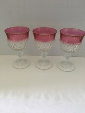 3 Kings Crown Diamond Point Stem Glasses Wine/Water Indiana Cranberry Ruby