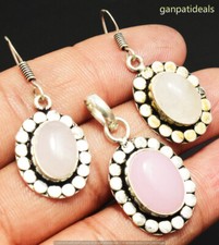Rose Quartz Gemstone 925 Silver Plated Earring Pendant Jewelry EPS-1060