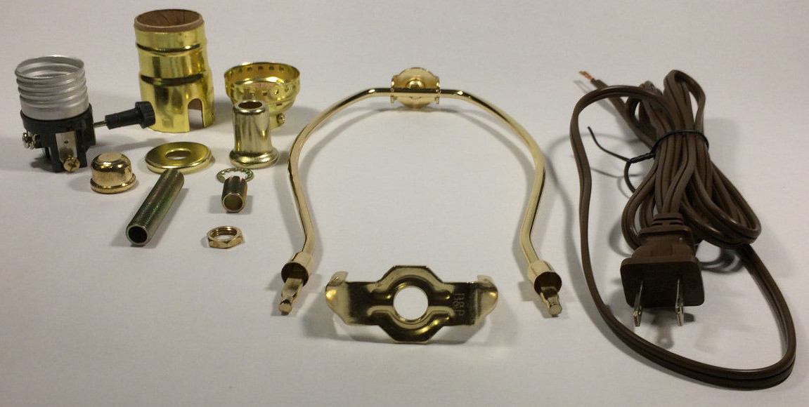 Table Lamp Wiring Kit With 8" Brass Plated Harp, 3 Way Socket, 8 ft